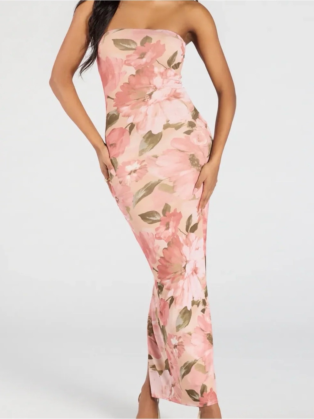 Windsor Major Beauty Floral Satin Strapless Maxi Dress